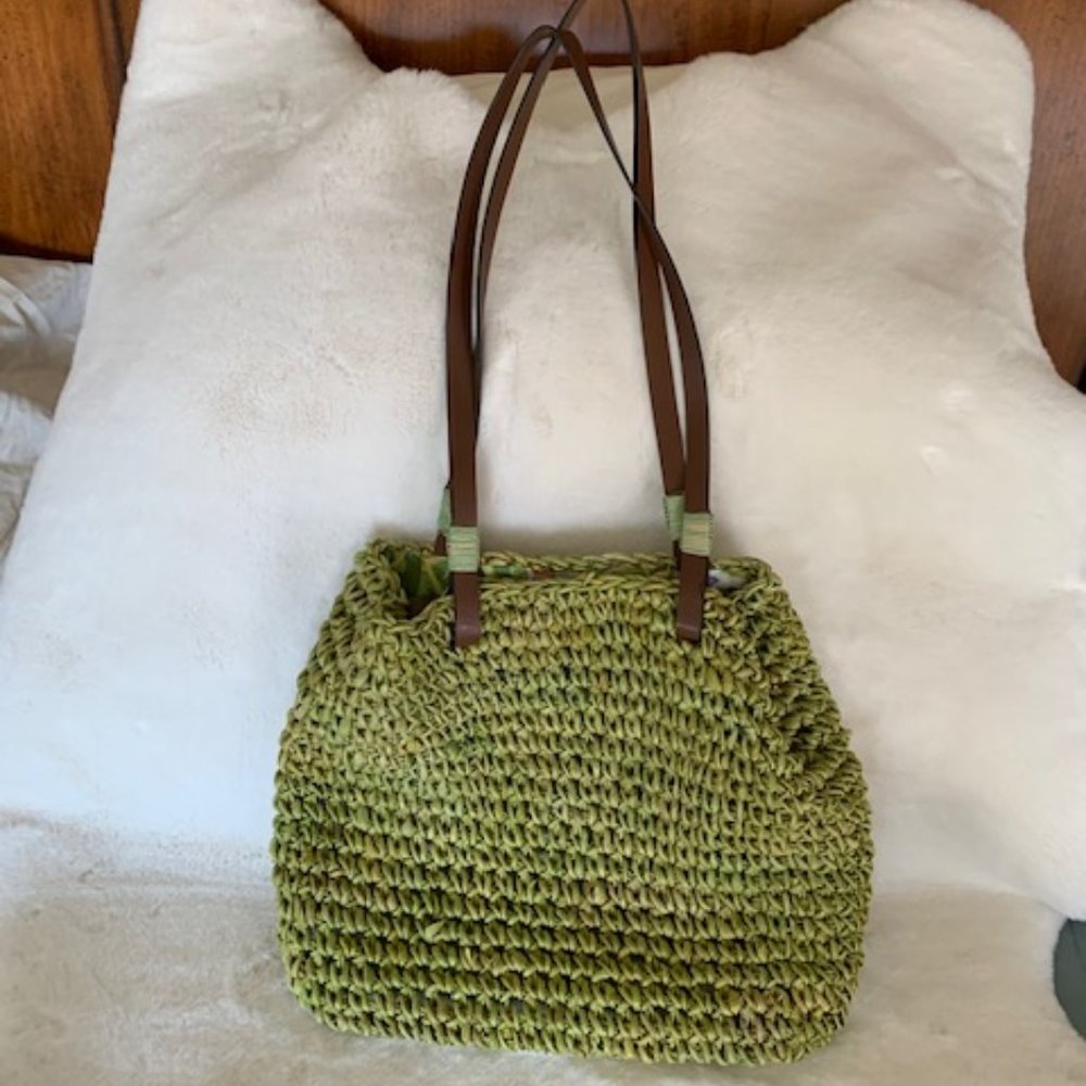 Vintage Liz Claiborne Green Straw Tote - RARE